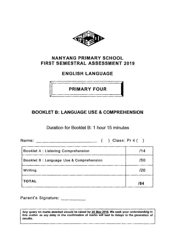Nanyang P4 Eng WA2 2019 exam paper PDF first page preview