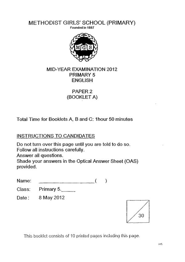 Methodist Girls P5 Eng WA2 2012 exam paper PDF preview