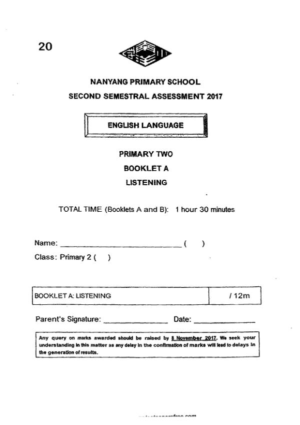 Nanyang P2 Eng SA2 2017 exam paper PDF first page preview