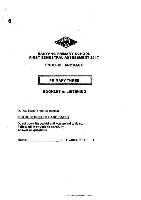 Nanyang P3 Eng WA2 2017 exam paper PDF first page preview