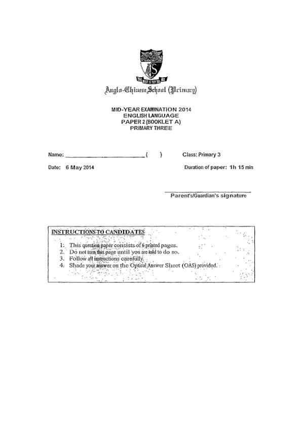 Anglo Chinese P3 Eng WA2 2014 exam paper PDF preview