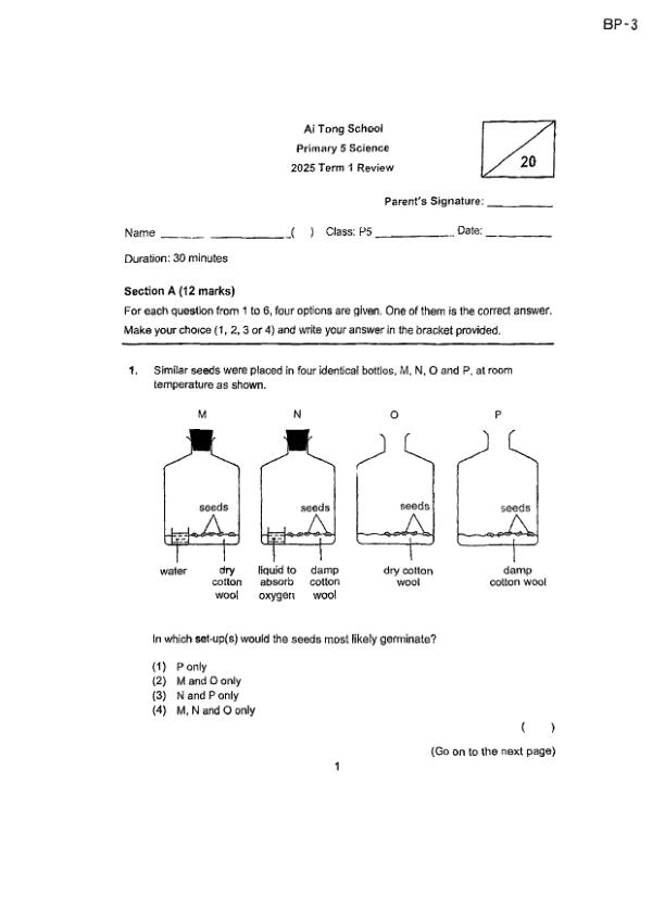 First page preview of P5 Sci 2025 WA1 — Ai Tong