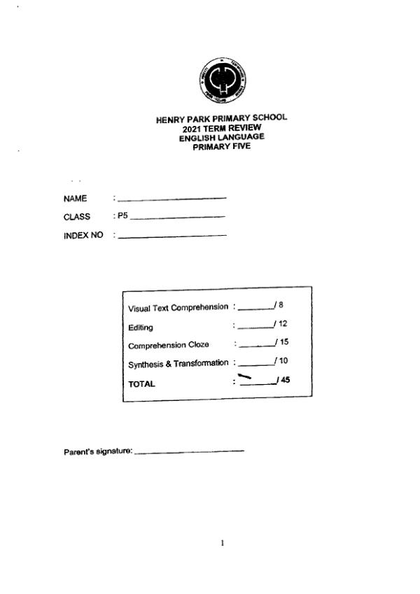 Henry Park P5 Eng WA2 2021 exam paper PDF first page preview