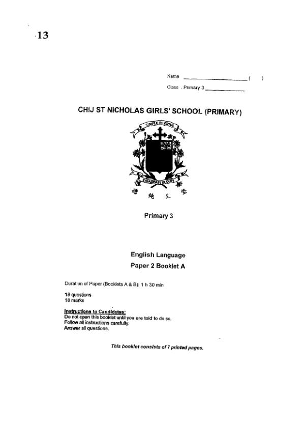 CHIJ P3 Eng SA2 2023 exam paper PDF preview