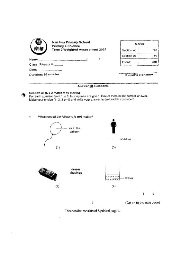 First page preview of P4 Sci 2024 WA2 — Nan Hua