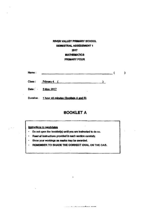 First page preview of P4 Math 2017 WA2 — River Valley