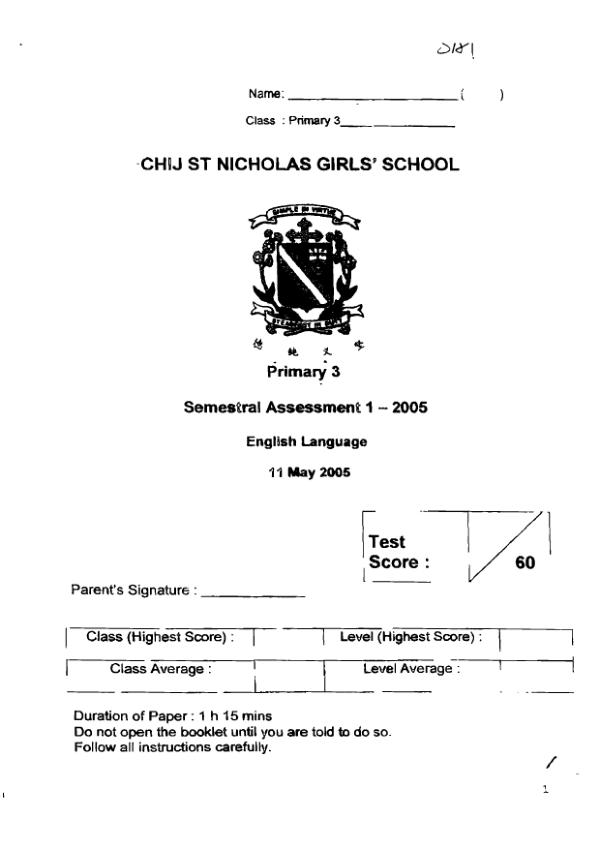 CHIJ P3 Eng WA2 2005 exam paper PDF first page preview