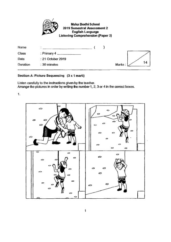 Maha Bodhi P4 Eng SA2 2019 exam paper PDF first page preview