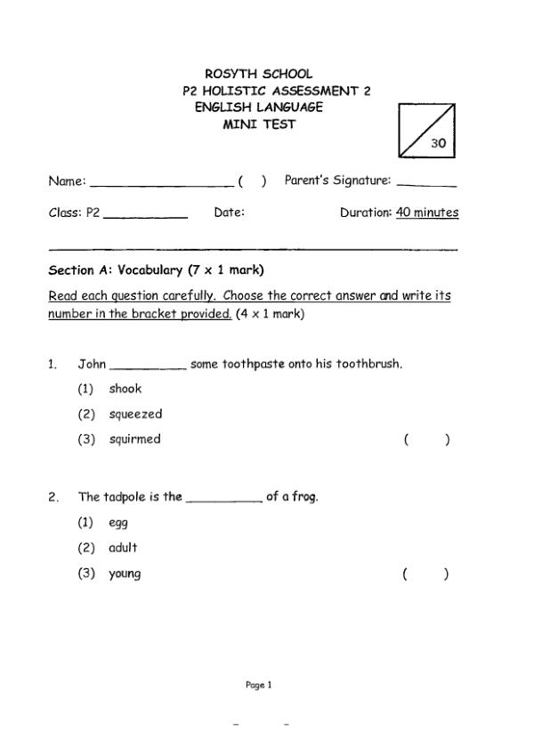 Rosyth P2 Eng WA2 2019 exam paper PDF preview