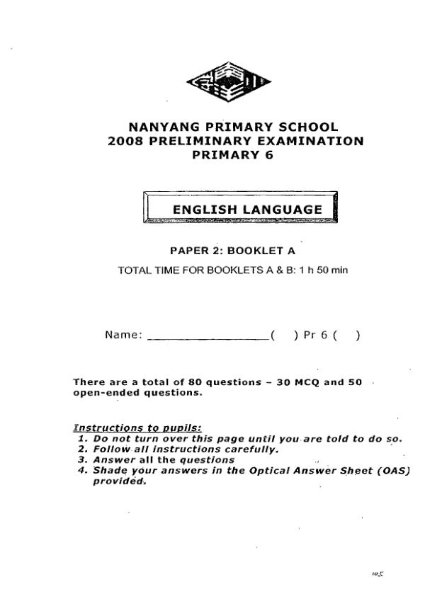 Nanyang P6 Eng SA2 2008 exam paper PDF preview
