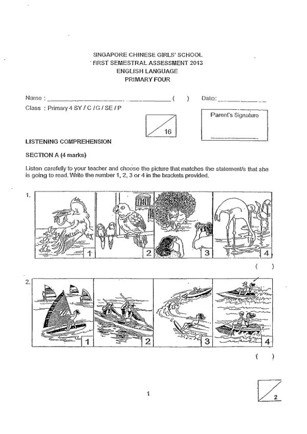 Singapore Chinese Girls P4 Eng WA2 2013 exam paper PDF preview