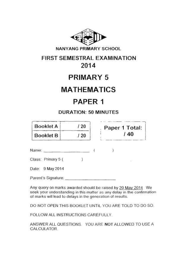 Nanyang P5 Math WA2 2014 exam paper PDF preview