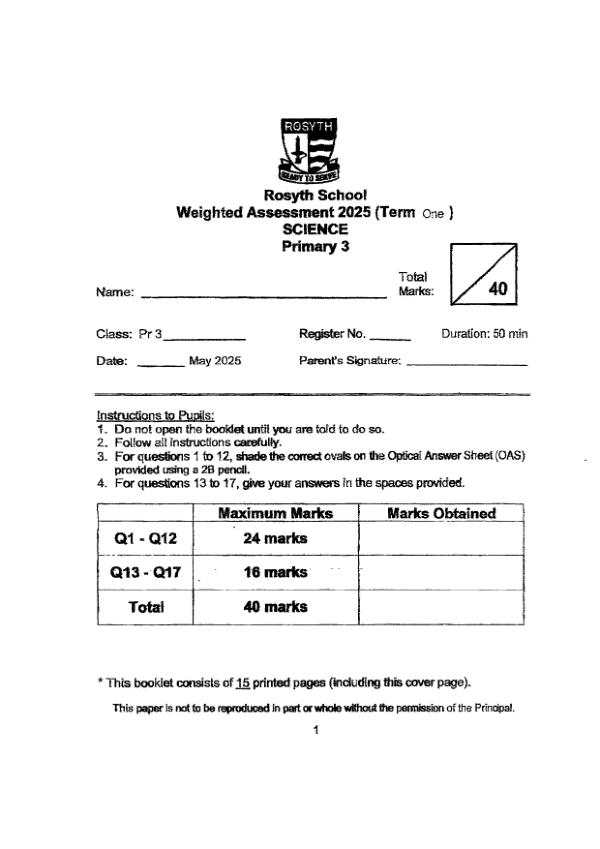 First page preview of P3 Sci 2025 WA1 — Rosyth