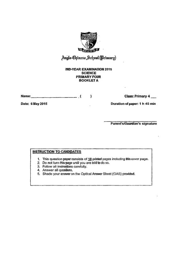 Anglo Chinese P4 Sci WA2 2015 exam paper PDF preview