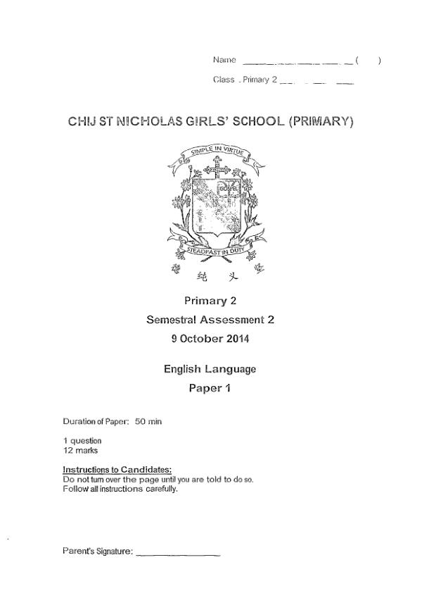 CHIJ P2 Eng SA2 2014 exam paper PDF preview
