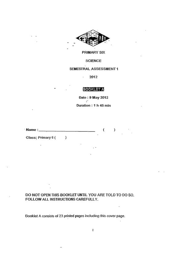 Nanyang P6 Sci WA2 2012 exam paper PDF preview