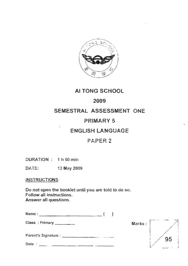 Ai Tong P5 Eng WA2 2009 exam paper PDF preview