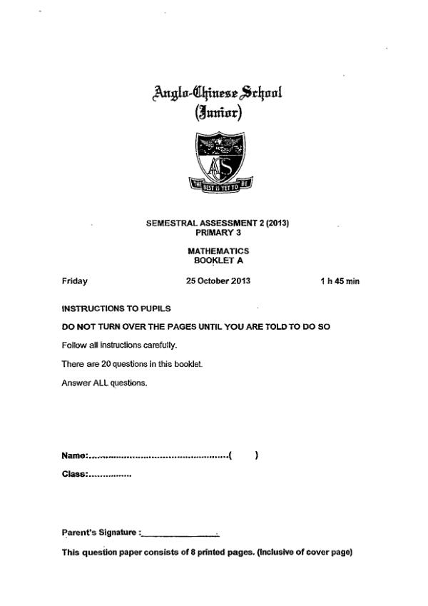 Anglo Chinese P3 Math SA2 2013 exam paper PDF preview