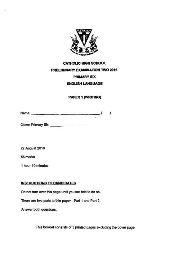 Catholic High P6 Eng SA2 2016 exam paper PDF first page preview