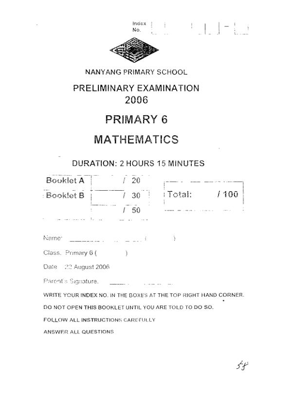 Nanyang P6 Math SA2 2006 exam paper PDF preview