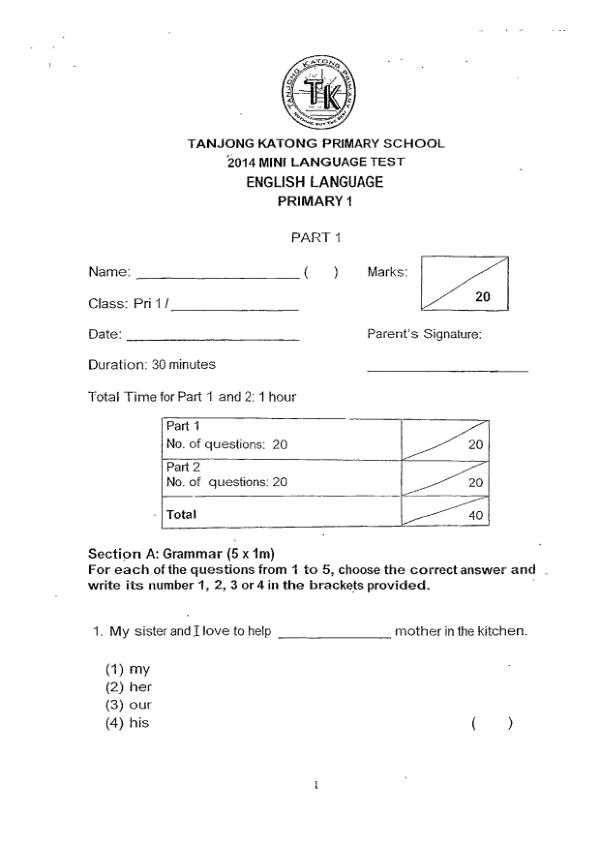 Tanjong Katong P1 Eng WA2 2014 exam paper PDF preview