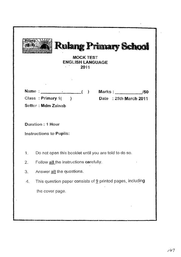 Rulang P1 Eng WA1 2011 exam paper PDF preview