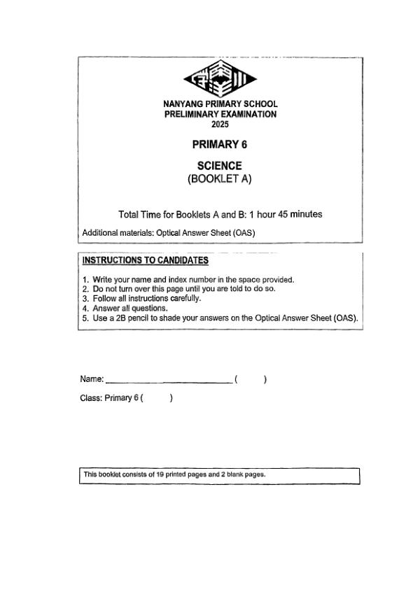 Nanyang P6 Sci SA2 2025 exam paper PDF preview
