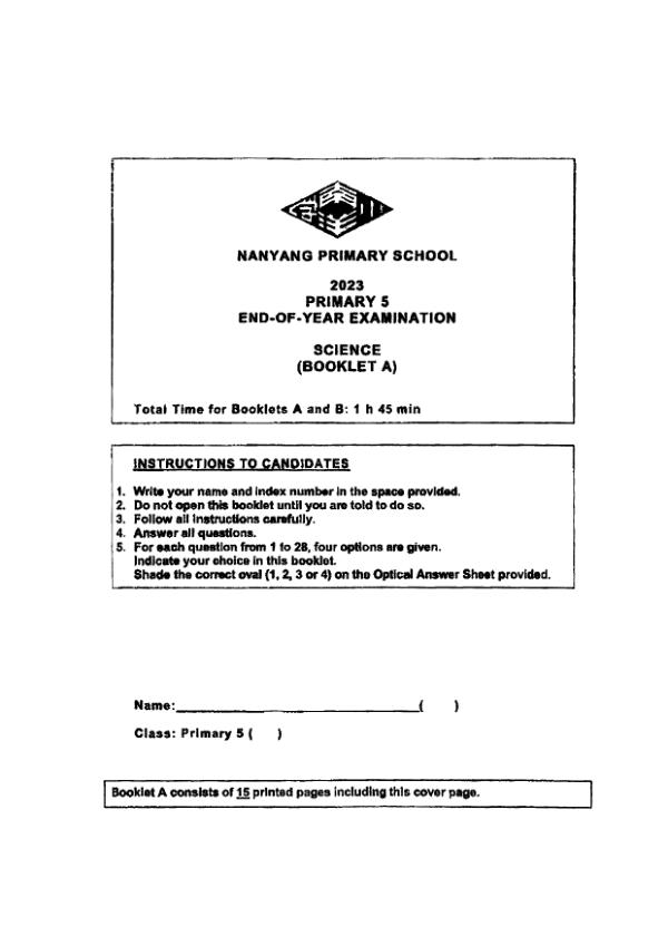 Nanyang P5 Sci SA2 2023 exam paper PDF preview