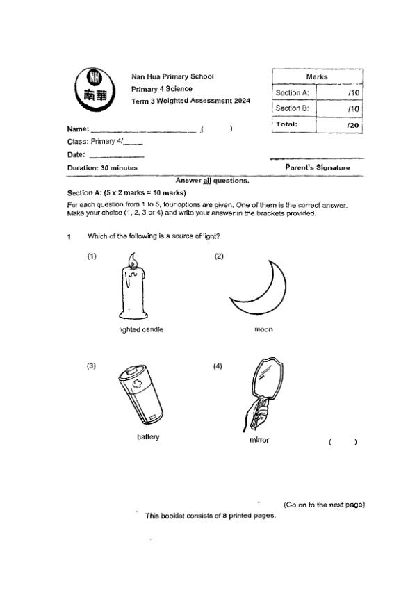 First page preview of P4 Sci 2024 WA3 — Nan Hua