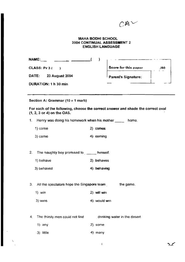 Maha Bodhi P3 Eng WA3 2004 exam paper PDF preview