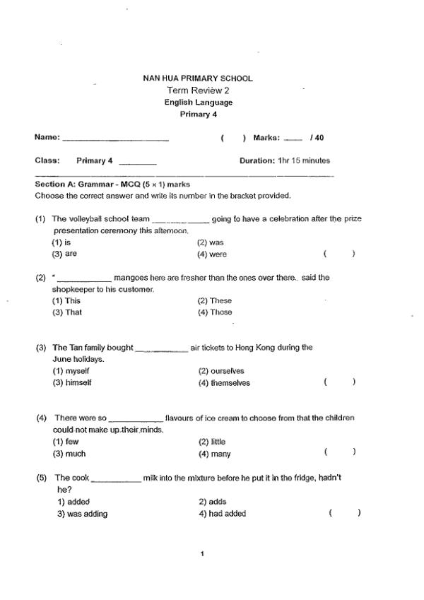 Nan Hua P4 Eng WA3 2013 exam paper PDF preview