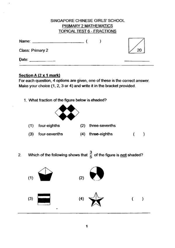 First page preview of P2 Math 2016 WA3 — Singapore Chinese Girls