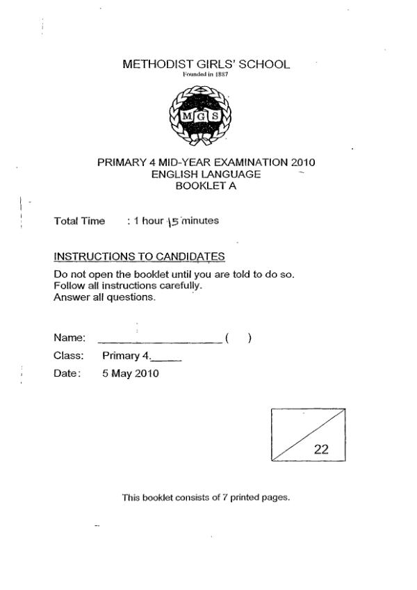 Methodist Girls P4 Eng WA2 2010 exam paper PDF preview