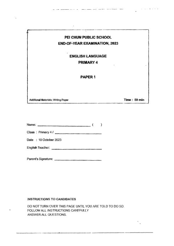 Pei Chun P4 Eng SA2 2023 exam paper PDF preview