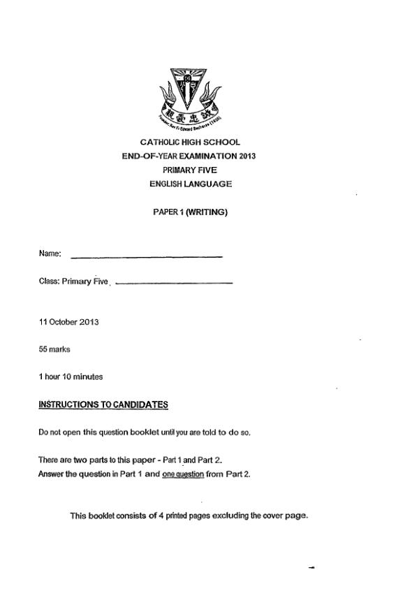 Catholic High P5 Eng SA2 2013 exam paper PDF preview