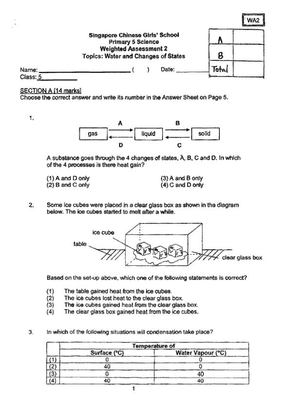 Singapore Chinese Girls P5 Sci WA2 2021 exam paper PDF first page preview