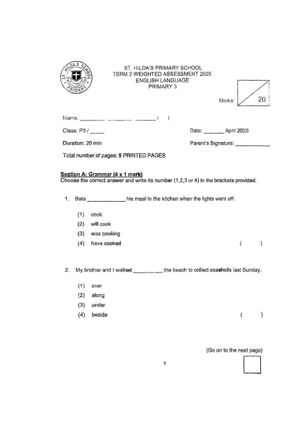 First page preview of P3 Eng 2025 WA2 — St Hildas