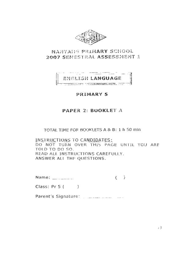 Nanyang P5 Eng WA2 2007 exam paper PDF preview