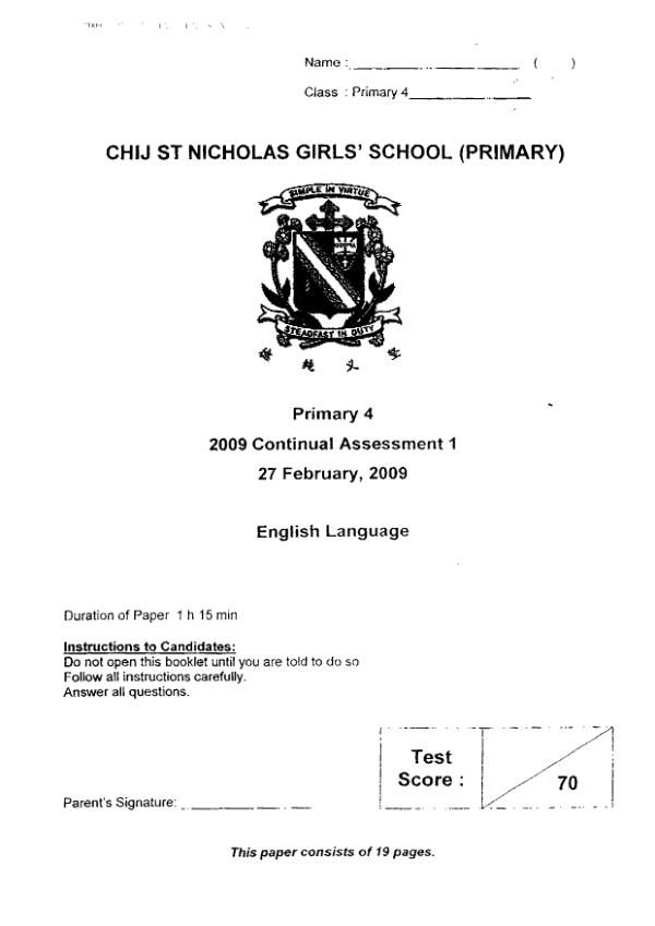 CHIJ P4 Eng WA1 2009 exam paper PDF preview