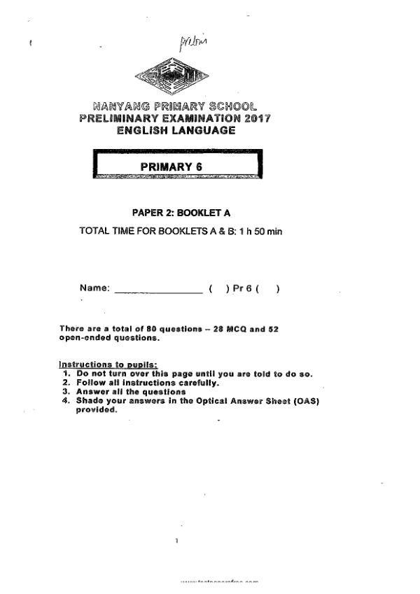 Nanyang P6 Eng SA2 2017 exam paper PDF first page preview