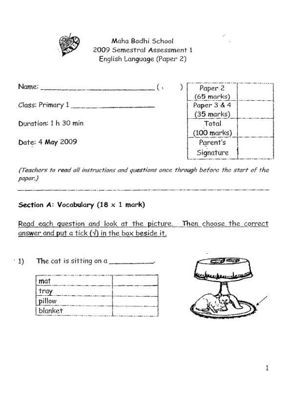 Maha Bodhi P1 Eng WA2 2009 exam paper PDF preview