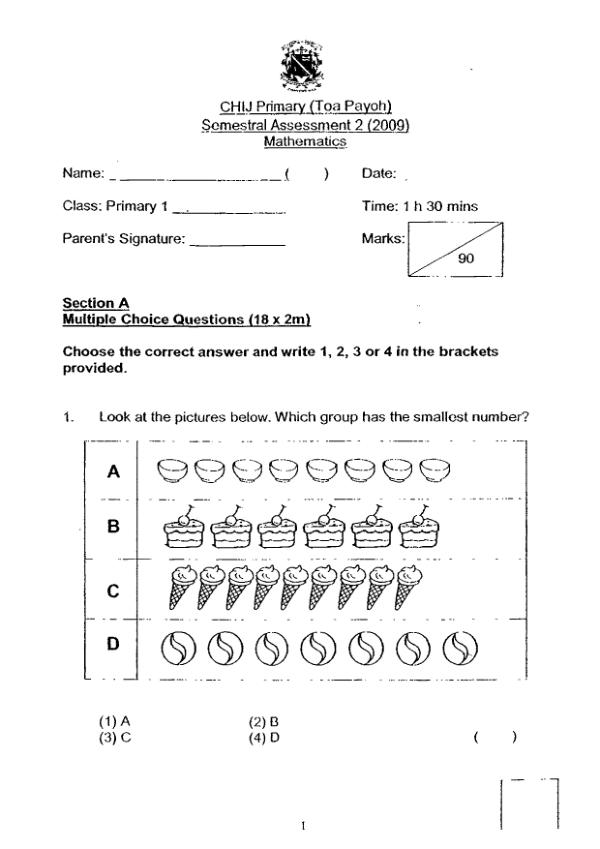 CHIJ P1 Math SA2 2009 exam paper PDF preview