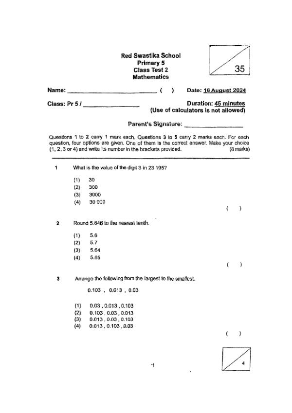 First page preview of P5 Math 2024 WA2 — Red Swastika