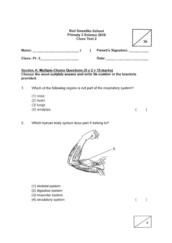Red Swastika P3 Sci WA3 2018 exam paper PDF first page preview