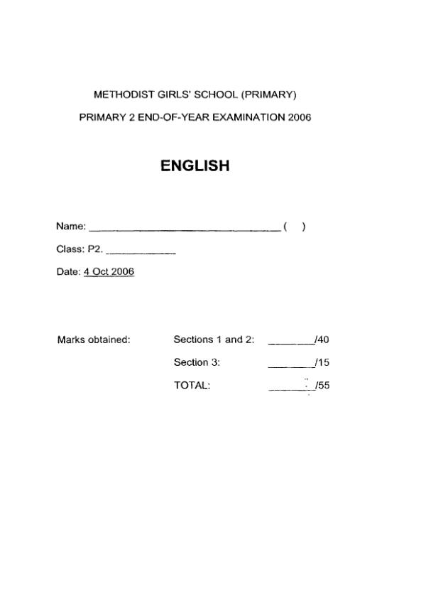 Methodist Girls P2 Eng SA2 2006 exam paper PDF preview