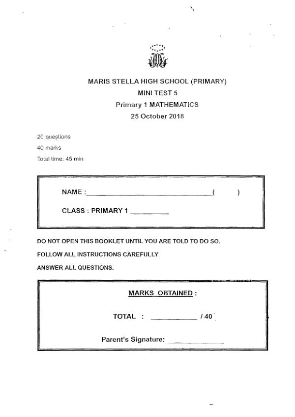 First page preview of P1 Math 2018 SA2 — Maris Stella High