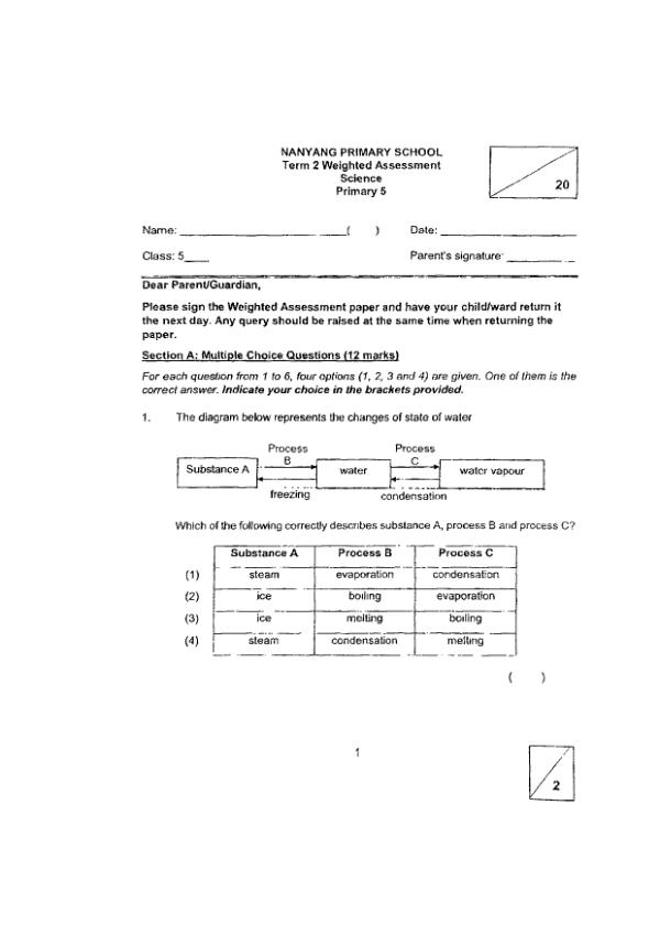 First page preview of P5 Sci 2024 WA2 — Nanyang