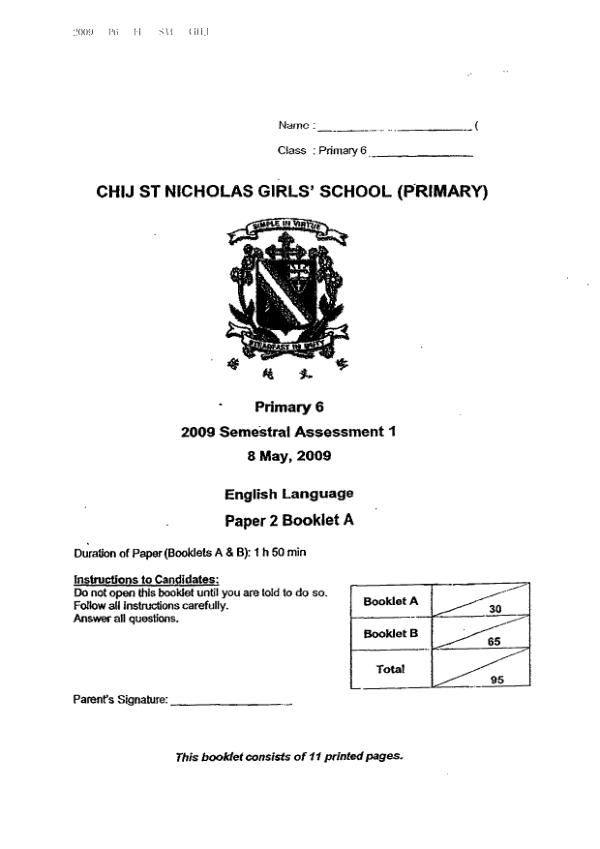 CHIJ P6 Eng WA2 2009 exam paper PDF preview
