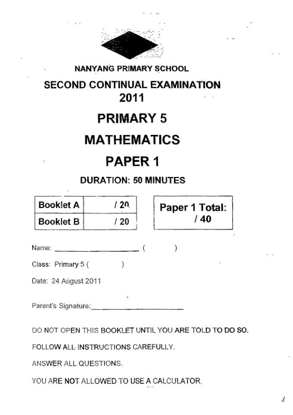 Nanyang P5 Math WA3 2011 exam paper PDF first page preview