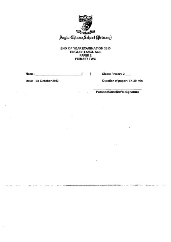 Anglo Chinese P2 Eng SA2 2013 exam paper PDF first page preview